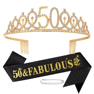 Couronne De Tiara En Alliage De Strass Écharpe En Tissu Pailleté Et Épingle À Künstliche Perles Accessoire De Fête D'anniversaire