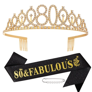 Set 80ème anniversaire avec couronne dorée et écharpe noire 80 & Fabulous pailletée