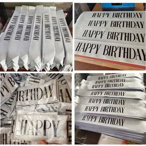 Silver glitter Happy Birthday sash set with black lettering and gold safety pins