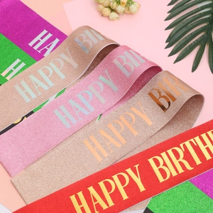 Glittery Happy Birthday party sashes in multiple colors for festive celebration decor