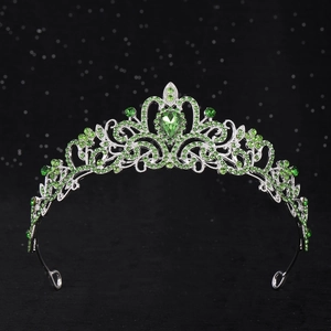 Couronne de mariée élégante en argent avec pierres précieuses et cristaux vert émeraude