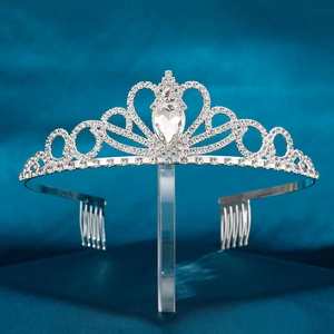 Luxueuse Tiara en Alliage de Strass Cœur pour Femmes Enfants Couronne de Mariée Argent Avec Peignes Bijoux de Mariage Fête