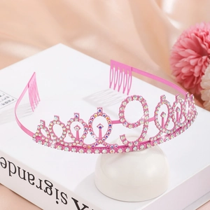 Sparkling pink rhinestone number 90 birthday tiara headband with hair combs for women