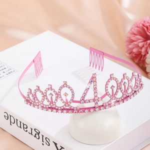 Pink rhinestone number 40 birthday tiara with crown hair comb on elegant satin