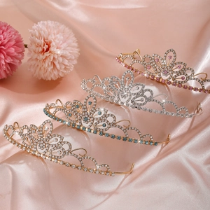 Elegant kids tiara set with crystal hearts and leaf design in gold and silver plating