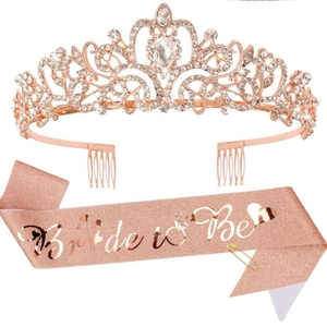 Bride To Be Bachelorette Party Set Rose Gold Rhinestone Tiara Crown Satin Sash For Wedding Engagement Party Decoration