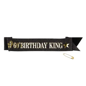 Birthday King Sash For Men Gold Glitter Black Sash Birthday Party Accessories 18th 21st 30th 40th 50th 60th 70th 80th 90th Milestone Celebration Decoration With Pin