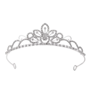 Sparkling silver crystal crown tiara with white rhinestones for girls and brides