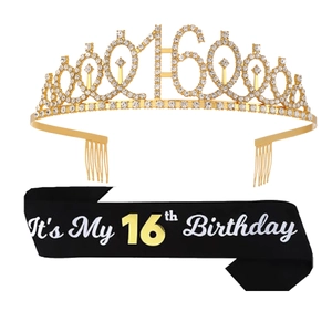Coffret 16e anniversaire avec diadème en strass étincelant et écharpe en satin