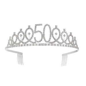 Couronne argentée 50ème anniversaire avec strass brillants pour fête d'anniversaire femme