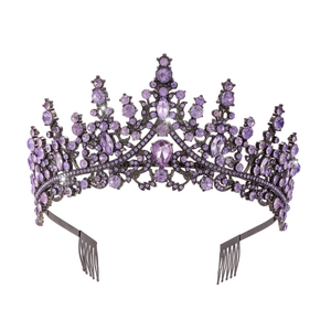 Luxury Baroque Black Alloy Rhinestone Crown Tiara Gothic Wedding Party Halloween Headwear For Women Banquet Pageant Hair Jewelry