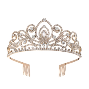 Luxurious gold alloy bridal crown with sparkling rhinestones for wedding and parties