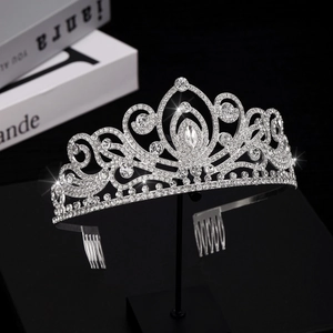 Luxurious Alloy Rhinestone Bridal Crown Tiara For Women Wedding Party Birthday Princess Queen Headpiece Gold Silver Headband