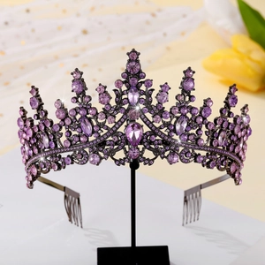 Elegant vintage black alloy crown featuring purple crystals for weddings and parties