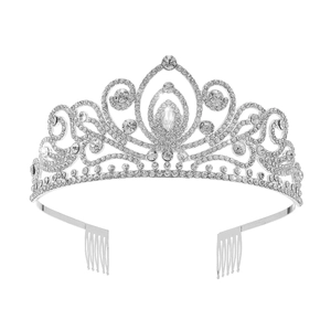 Silver alloy bridal tiara with rhinestones and drop-shaped crystal for wedding party