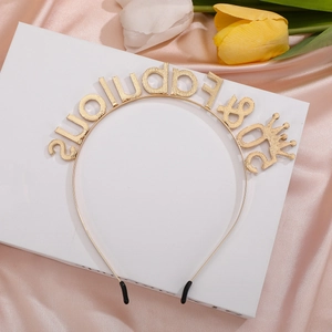 Golden 50 & Fabulous birthday headband with crown and texture on silk floral background