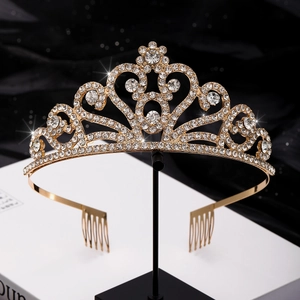 Luxury Alloy Rhinestone Heart Crown For Women Bridal Wedding Tiara Headband Gold Silver Rose Gold Princess Hair Accessories