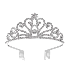 Elegant silver bridal tiara with sparkling crystal rhinestones and integrated hair combs