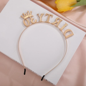 Golden Dirty 30 rhinestone headband with crown for 30th birthday party decorations