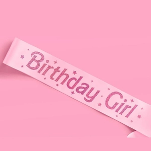 Écharpe Birthday Girl en Satin Rose Avec Inscription Pailletée Princess Motif Étoile Décoration de Fête d'Anniversaire