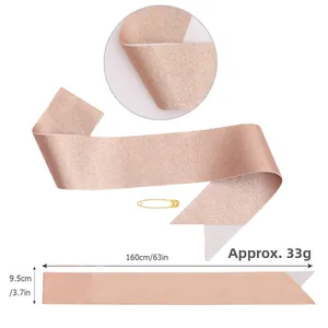 Spécifications de taille de l'écharpe d'anniversaire pailletée or rose avec dimensions 160x9,5cm