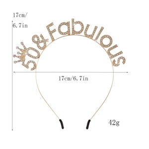 Golden 50 & Fabulous rhinestone birthday headband with crown detail for women