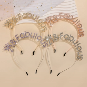 Macro view of 21 & Fabulous rhinestone alloy tiaras in gold, silver, and rose gold