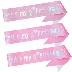 Écharpe Rose à Paillettes pour Anniversaire Fille Its My Birthday Lettres Laser Cœur Couronne Motif Décoration Fête Écharpe