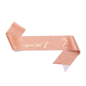 Fascia glitter oro rosa Sweet 16 con corona dorata per decorazione festa di compleanno