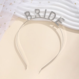 Serre-tête BRIDE en strass argenté avec cristaux brillants pour mariage et enterrement de vie