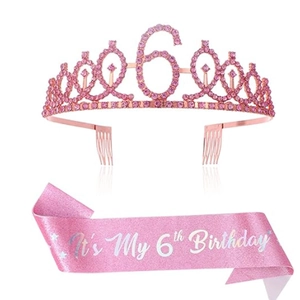 Rose Gold Birthday Girl Sash And Rhinestone Tiara Crown Kit With Artificial Pearl Pin Pink Glitter Birthday Party Supplies