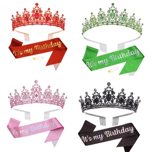 Birthday Queen Feier Set Legierung Strass Tiara Krone Und Glitzer Schärpe Für Damen Mädchen Geburtstag Party Dekorationen