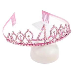 Pink rhinestone 40th birthday crown tiara with side combs for party celebration