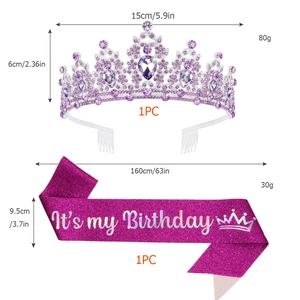 Geburtstagsset mit lila Strass-Tiara und holografischer It's my Birthday Schärpe