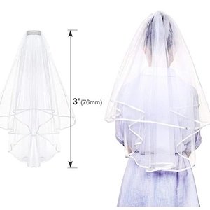 Voile de mariée blanc double couche de 30 pouces avec bord satiné et peigne à cheveux