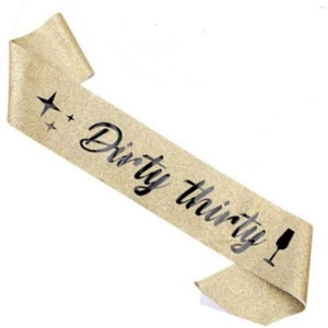 Écharpe d'anniversaire Dirty Thirty dorée scintillante avec lettrage noir élégant