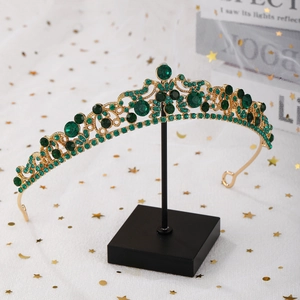 Luxurious gold alloy bridal crown with emerald green rhinestones for weddings and parties