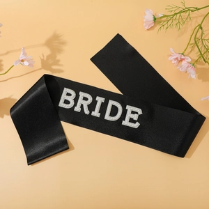Elegant black satin bride sash with pearl lettering for weddings and bridal parties