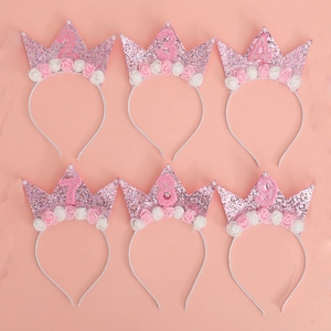 Serre-Tête Couronne Anniversaire Rose Pailleté Pour Filles Diadème Princesse Numéroté Accessoire Cheveux Avec Rose En Mousse Künstliche Perle