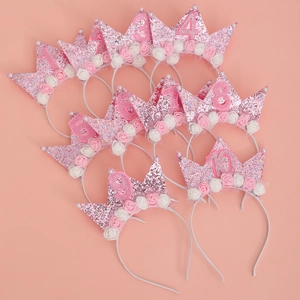 Lot de 10 serre-têtes couronne à paillettes roses avec chiffres 1 à 10 et roses