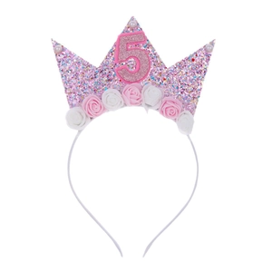 Serre-tête couronne rose pour 5ème anniversaire avec chiffre 5 et fleurs en mousse