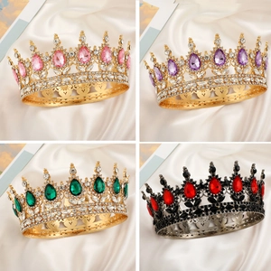 Baroque Alloy Rhinestone Bridal Crown Vintage Luxurious Teardrop Gemstone Tiara For Wedding Party Pageant Hair Accessories