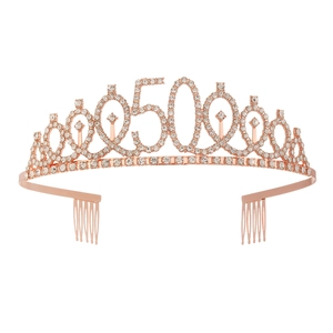 Elegant Alloy Rhinestone Birthday Number Tiara Crown For Women Girls Birthday Party Hair Accessories Gold Silver Rose Gold Celebration Headpiece