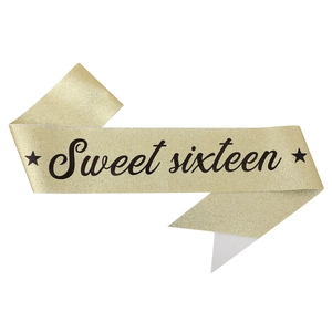 Banda dorada brillante Sweet Sixteen para fiesta de cumpleaños de niña con letras negras