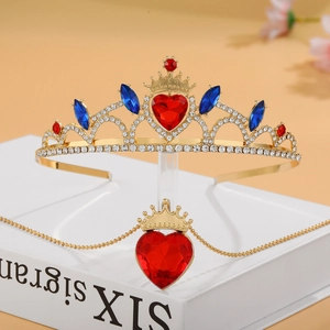 Lussuoso Set di Gioielli in Lega con Strass Corona a Cuore Collana Orecchini per Donna Bambini Matrimonio Compleanno Festa Regalo