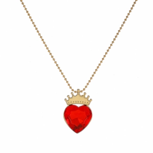 Set collana da sposa dorata con cristallo a cuore rosso e ciondolo a corona regale