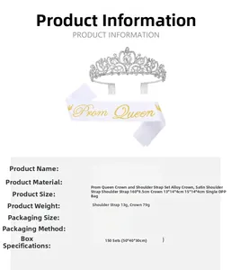 Prom Queen Schärpe und silbernes Strass-Diadem-Set mit detaillierten Produktmaßen