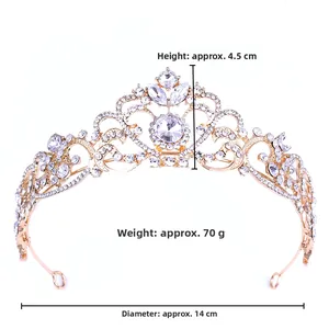 Detail showing dimensions of 4.5cm height and 14cm diameter on bridal rhinestone crown