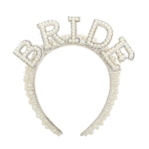 Elegant white pearl BRIDE headband for wedding celebrations and bridal parties