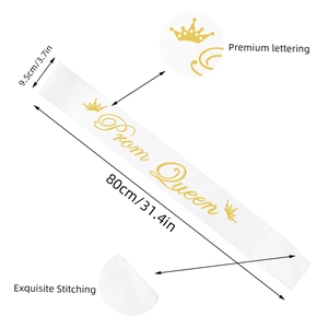 Weiße Satin Prom Queen Schärpe mit goldener Schrift und Krone für Partydekoration